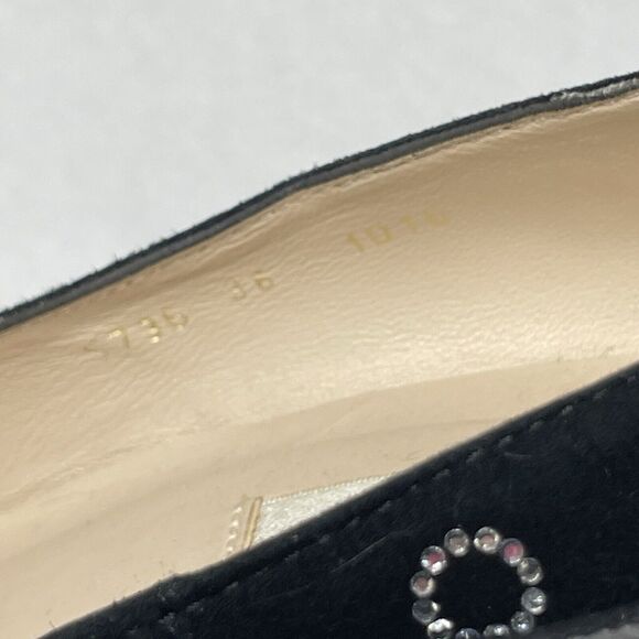 Black Suede Block Heel Pumps Size 6.5 | Retro Mod Polka Dot Party Shoes Sparkly - Picture 5 of 11